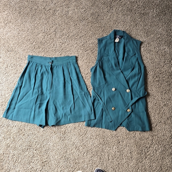 dawn joy fashions Pants - Vintage Green Pleated Two-Piece Set for Work